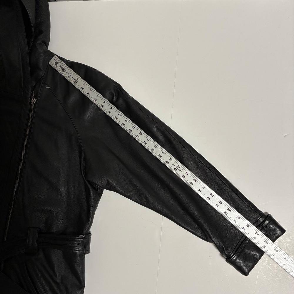Wilsons Leather Parka Jacket Womens Medium Black Hooded Belted Thinsulate Coat - Picture 6 of 11